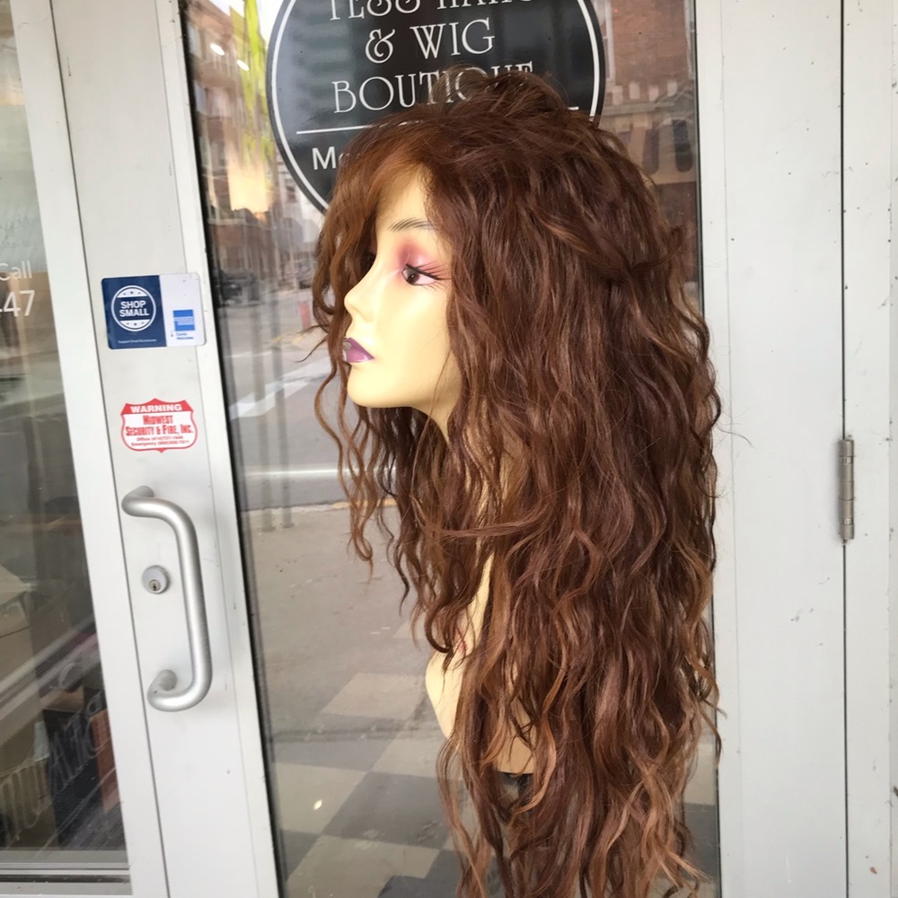 Transparent Lace Wig Curly Reddish Copper Brown - Picture 8 of 8